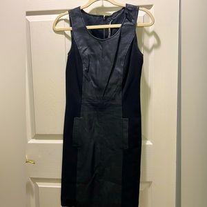 Mixed Media Kensie Black Knit & Vegan Leather Sheath Mini Dress - Size XS